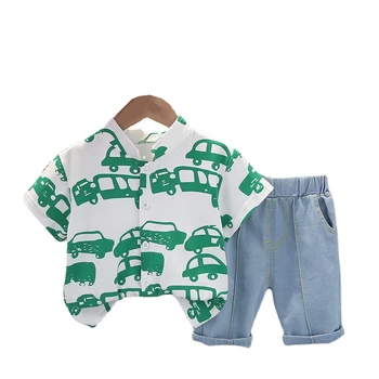 Yeni Yaz Bebek Erkek Giysileri Takım Elbise Çocuk Rahat Pamuklu Gömlek Şort 2 adet / takım Toddler Moda Kostüm Bebek Çocuk Eşofman