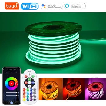 Tuya Akıllı LED Neon Şerit İşık 220V RGB Su Geçirmez Esnek Bant 1M 5M10M IR/Bluetooth/Wifi Kontrolü Alexa Google İle Çalışmak