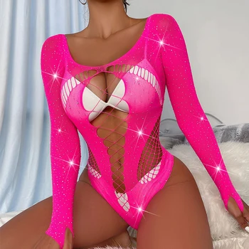 Seksi Iç Çamaşırı Dantel Sutyen Set Şeffaf Rhinestone Iç Çamaşırı Sıcak Sutyen Egzotik Setleri Uzun Kollu 1 Parça Set Garters Erotik Kostümleri