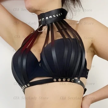 Goth Tarzı Göğüs Seksi Sütyen Demeti Kadın Seksi İç Çamaşırı Gotik Deri Sutyen Kemerleri Esaret Kırpma Esaret Siyah O-ring Rave Kıyafet