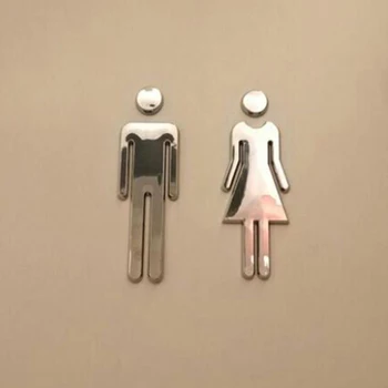 3D ABS banyo aynası Çıkartmaları Kadın ve Erkek Tuvalet İşareti Ayna Duvar Sticker Ev Otel Tuvalet Kapı İşareti Ayna Sticker