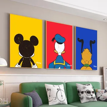 Disney Arka Görünüm Resimleri Karikatür Donald Duck Mickey Mouse Tuval Sanat Posterler ve Baskılar Duvar Resimleri Çocuk Odası Çerçevesiz Için