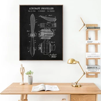 Uçak Pervane Patent Vintage Posterler ve Baskılar Havacılık Duvar Dekorasyon Pilot Aviator Hediyeler Steampunk Sanat Tuval Boyama