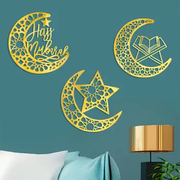 Eid Mubarak duvar çıkartmaları Akrilik Ay Sticker Ramazan Dekorasyon İslam Müslüman Ev DIY Çıkartması Eid Al Adh Parti Dekor