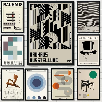 Minimalist Bauhaus Sergi Posterler Sanat Vintage Bauhaus Tasarım Tuval Boyama Baskılar Siyah ve Beyaz Modernizm Sanat Dekor