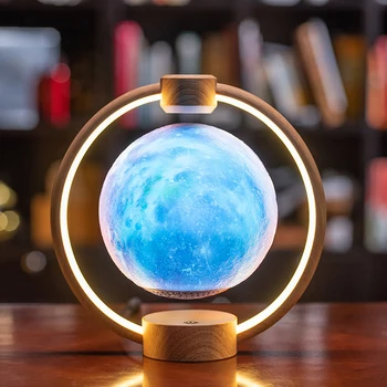 Yaratıcı manyetik levitasyonunun ay ışığı Modern Bluetooth ses 3D Stereo renkli parlama gezegen gece lambası seramik karo Hediye