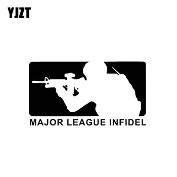 YJZT 15 CM * 8.2 CM Major League Infidel Araba Sticker Vinil Çıkartması Askeri USMC Ordu Donanma Siyah / Gümüş C3-0142