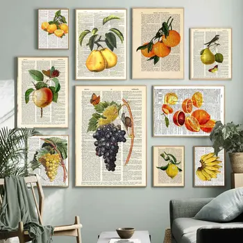 Retro Sanat meyve baskı tuval boyama kitabı portakal muz üzüm posteri ofis duvar sanatı oturma odası ev dekorasyon duvar