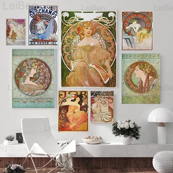 Bohemian Tanrıça sanat posterleri Alphonse Maria Mucha Çizim İskandinav Kadın Vintage Tuval Boyama Ev Dekorasyon Oturma Odası