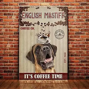 İngiliz Mastiff Köpek Metal Tabela Kahve A. Ş. Bu Kahve Zamanı Baskı Posteri Restoran Oturma Odası Cafe Duvar Dekor