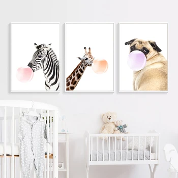 Çocuk Odası Dekor Posterleri Hayvan Zebra Zürafa Koala Sakız Tuval Poster Baskı Boyama Resim Bebek Kreş Duvar Sanatı