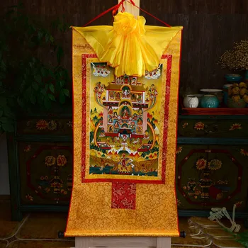 Toptan Budist malzemeleri-120 CM büyük EV Tibet Guru Rinpoche Padmasambhava Buda Nirvana Thang-ga Thangka boyama