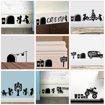 Komik 3d Fare Delik duvar çıkartmaları Çocuk Odası Mutfak Yatak Odası Ev Dekorasyon Vinil Duvar Çıkartması Dıy Karikatür Sıçan Hayvan Duvar Sanatı