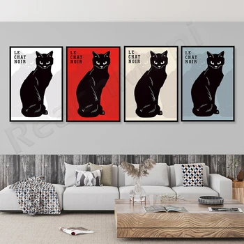 Le Chat Noir posterleri, vintage kara kedi posterleri, Le chat noir baskıları, kara kedi baskıları, Paris Fransız film afişleri,