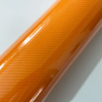 Parlak 6D Turuncu karbon elyaflı vinil film karbon fiber araba sarma sac Rulo film aracı Araba sticker Çıkartması