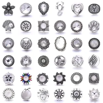 5 adet / grup Toptan 18mm Yapış Takı Karışık Metal Beyaz Rhinestone Snap Düğmesi Takı Fit Yapış Bilezik Bilezik Kolye