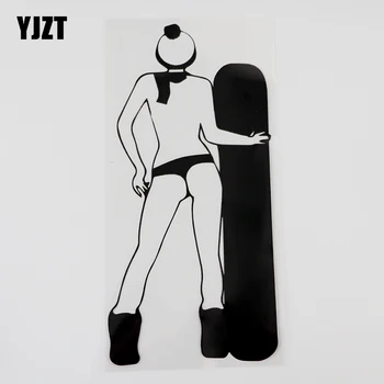 YJZT 10.3 CM X 20.7 CM Snowboard Seksi Kız Kış Çıkartması Vinil Araba Sticker Siyah / Gümüş 8A-1063