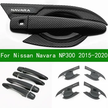 Nissan Navara için NP300 2015-2020 Aksesuar parlak siyah Karbon fiber desen araba yan Kapı Kolu kase Trim Kapakları 2016 2017