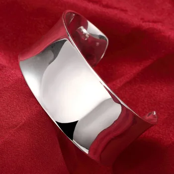 Yüksek Kaliteli Gümüş 925 Takı bileklik bileklik Basit Yuvarlak Büyük Açık Bileklik Kadın Erkek moda takı