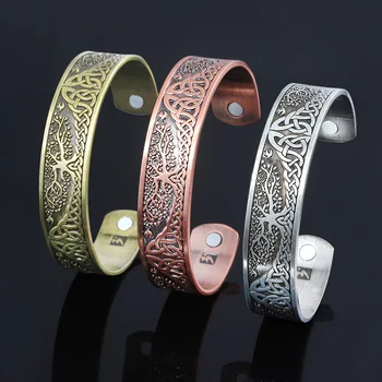3 Renk Hayat Ağacı Bilezik Bileklik İskandinav Viking Wicca Manşet Celtics Düğüm Manyetik Bilezik Bileklik Kadın Erkek Takı için hediye