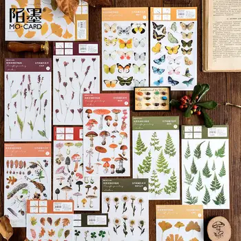 Doğal koleksiyon serisi Dekoratif PVC Çıkartmalar Scrapbooking Sopa Etiket Günlüğü Kırtasiye Albümü Retro bitki kelebek sticker