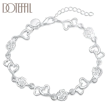 DOTEFFIL 925 Ayar Gümüş Tam Kalp Çiçek AAA Zirkon Bilezik Kadınlar İçin Düğün Nişan Parti moda takı