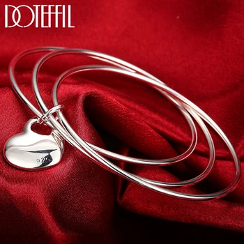 DOTEFFIL 925 Ayar Gümüş Üç Daire Kalp Bileklik Kadın Moda Charm Takı Düğün Nişan İçin