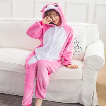 Kış Pazen Aile Anne Baba Çocuk Kadın Pembe Tavşan hayvanlı pijama Kız Erkek pijama Kadın Kapşonlu Ev Giyim Kigurimi