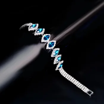 TREAZY Zarif Tavuskuşu Mavi Kristal Bilezik Kadınlar için Parlak Rhinestone Bileklik Düğün Hediyesi Gelin Gümüş Kaplama Charm Bilezikler