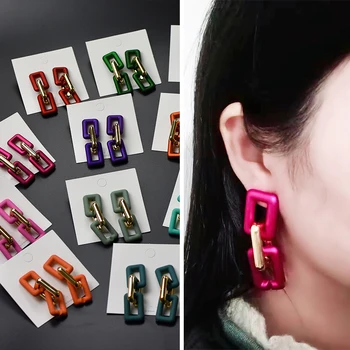 S925 iğne Yeni Basit Düz renk Akrilik Zincir Damla Küpe Kadın Moda Kore boy Büyük küpe Hediye Takı