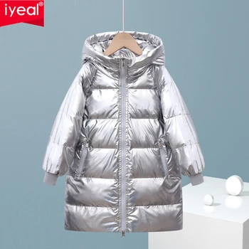 IYEAL Çocuk Kış Aşağı pamuklu ceket Yeni Moda Kız Giyim Çocuk Giysileri Kalın Parka Kürk Kapşonlu Snowsuit Giyim Mont
