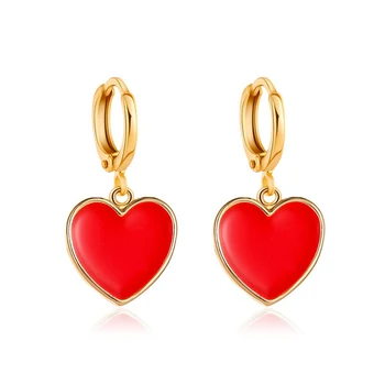 Modyle 2020 son moda takı Bakır Vintage Altın Renk Küçük Damla Küpe Kırmızı Kalp Charm bayan Sokak Stili